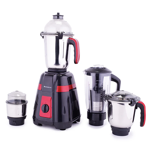 Platinum Mixer Grinder 750W with 4 Stainless Steel Jars And Anti-Rust Stainless Steel Blades, Ergonomic Handles, 5 Years Warranty On Motor, Black & Crimson